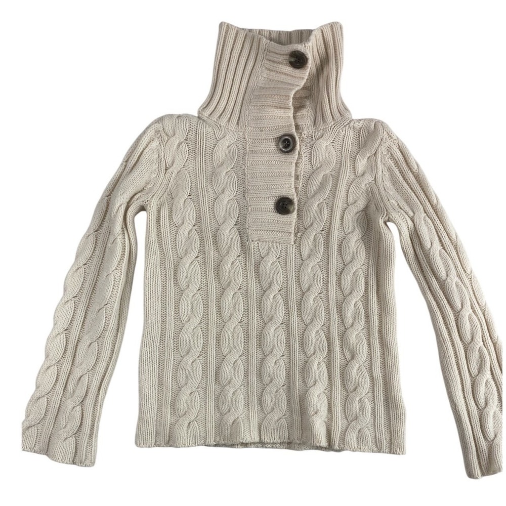 2/$30 Eddie Bauer Knit Sweater Sz S Petite Cables Fisherman Merino Wool Blend
